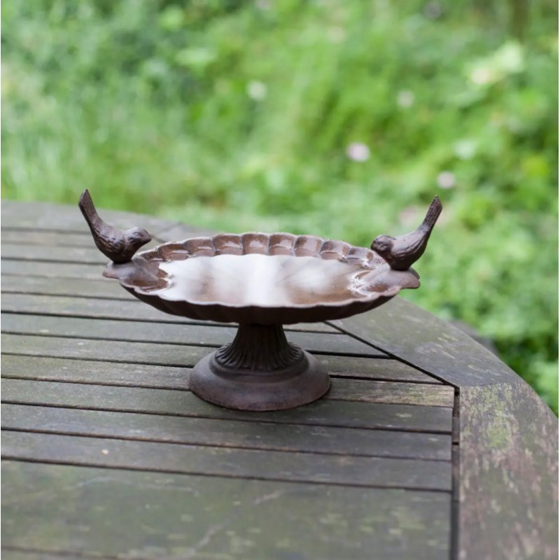 Esschert Design Litinové pítko na podstavci se dvěma ptáčky