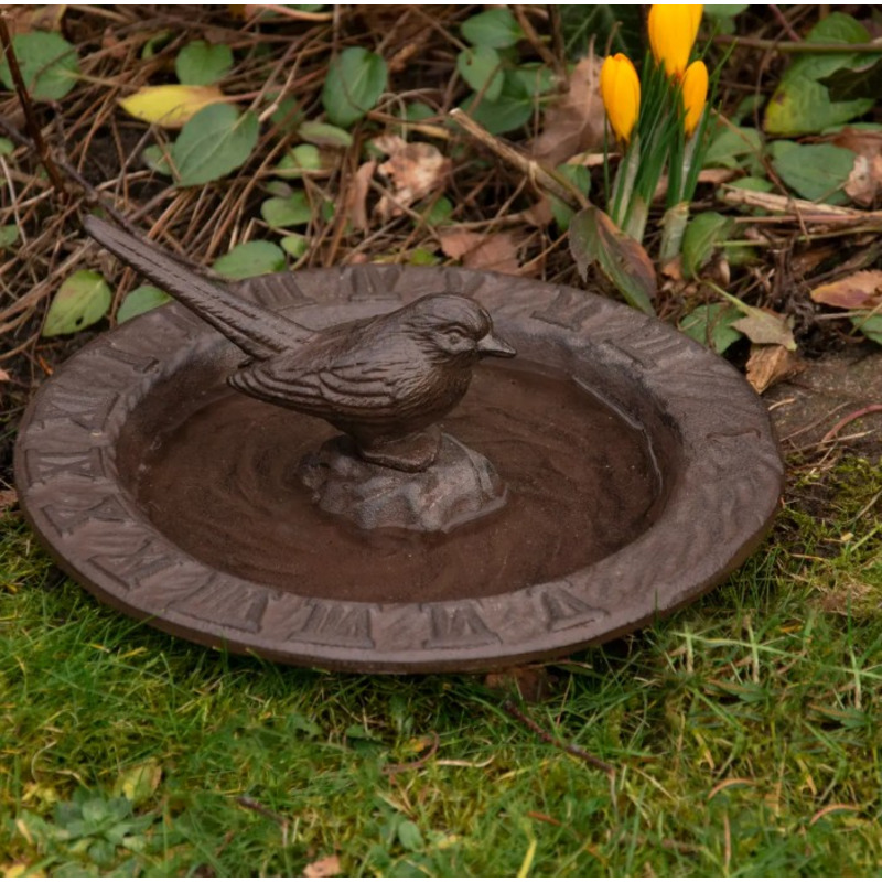 Esschert Design Litinové ptačí pítko se slunečními hodinami