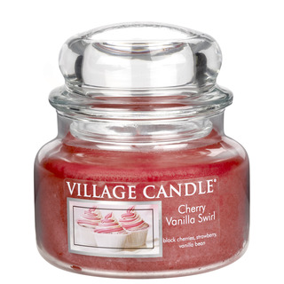 Village Candle Malá vonná svíčka ve skle Cherry Vanilla Swirl 262g - Višeň a vanilka