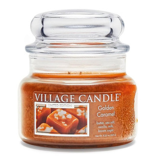Village Candle Malá vonná svíčka ve skle Golden Caramel 262g - Zlatý karamel