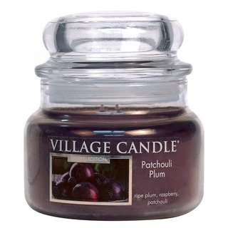 Village Candle Malá vonná svíčka ve skle Patchouli Plum 262g - Švestka a pačuli