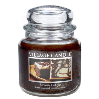 Village Candle Střední vonná svíčka ve skle Brownie Delight 397g - Čokoládový dortík