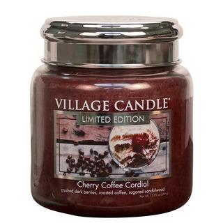 Village Candle Střední vonná svíčka ve skle Cherry Coffee Cordial 397g - Třešňovo kávový likér