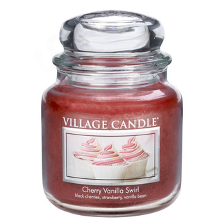 Village Candle Střední vonná svíčka ve skle Cherry Vanilla Swirl 397g - Višeň a vanilka