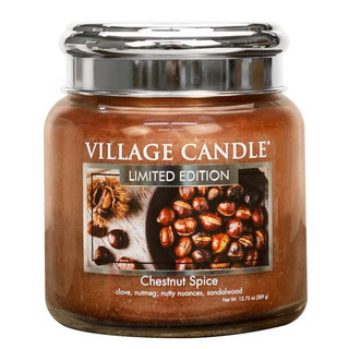 Village Candle Střední vonná svíčka ve skle Chestnut Spice 397g - Pečené kaštany