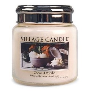 Village Candle Střední vonná svíčka ve skle Coconut Vanilla 397g - Kokos a vanilka