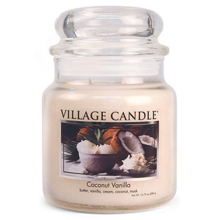 Village Candle Střední vonná svíčka ve skle Coconut Vanilla 397g - Kokos a vanilka