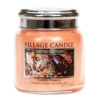 Village Candle Střední vonná svíčka ve skle Confetti Prosecco 397g - Konfety a Prosecco