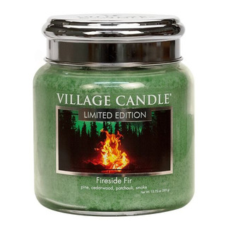 Village Candle Střední vonná svíčka ve skle Fireside Fir 397g - Táborák z jedlí