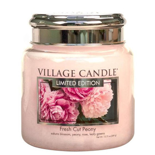 Village Candle Střední vonná svíčka ve skle Fresh Cut Peony 397g - Pivoňky