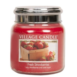 Village Candle Střední vonná svíčka ve skle Fresh Strawberries 397g - Čerstvé jahody