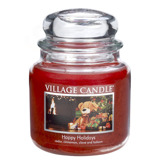 Village Candle Střední vonná svíčka ve skle Happy Holidays 397g - Šťastné Vánoce
