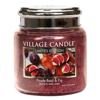 Village Candle Střední vonná svíčka ve skle Purple Basil and Fig 397g - Fialová bazalka a fík