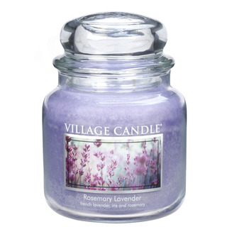 Village Candle Střední vonná svíčka ve skle Rosemary Lavender 397g - Rozmarýn a levandule