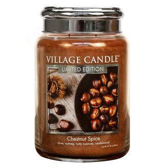 Village Candle Velká vonná svíčka ve skle Chestnut Spice 645g - Pečené kaštany