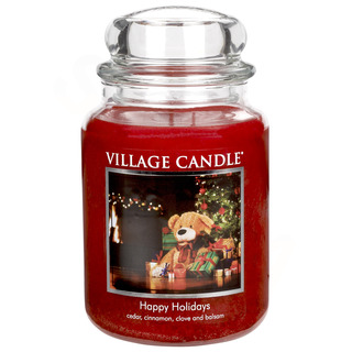 Village Candle Velká vonná svíčka ve skle Happy Holidays 645g - Šťastné Vánoce