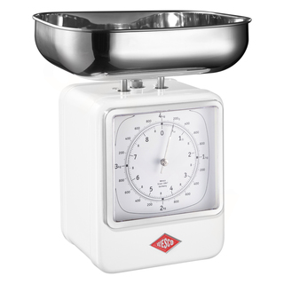 Wesco 322204-01 retro bílá kuchyňská váha s hodinami